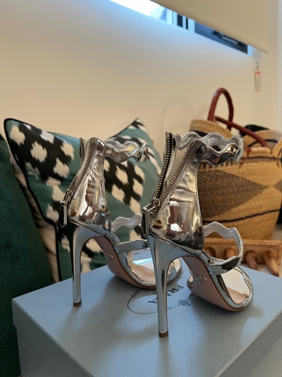 PRADA Silver Metallic Wavy Strap High Heel Sandals BNIB main image 9